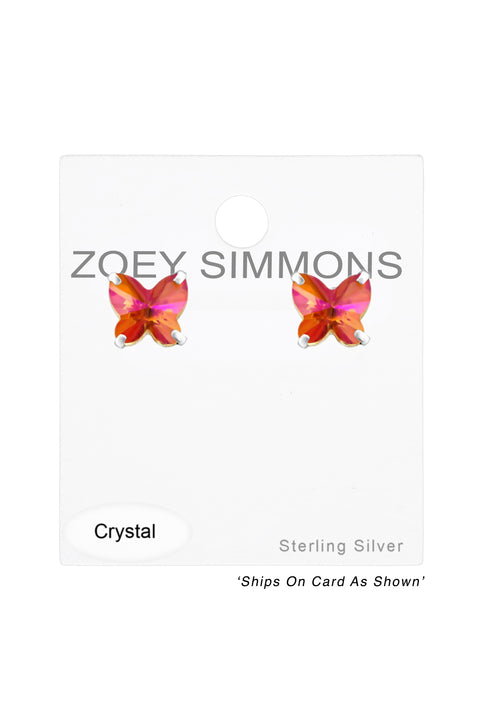 Sterling Silver Butterfly Ear Studs With Crystals - SS