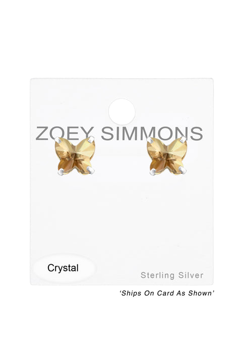 Sterling Silver Butterfly Ear Studs With Crystals - SS