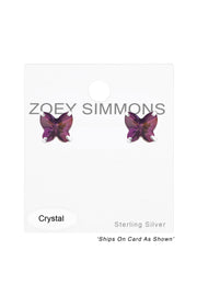 Sterling Silver Butterfly Ear Studs With Crystals - SS