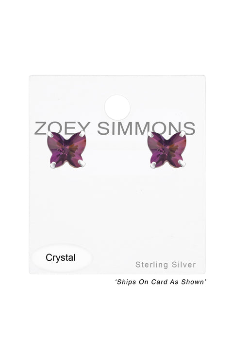 Sterling Silver Butterfly Ear Studs With Crystals - SS