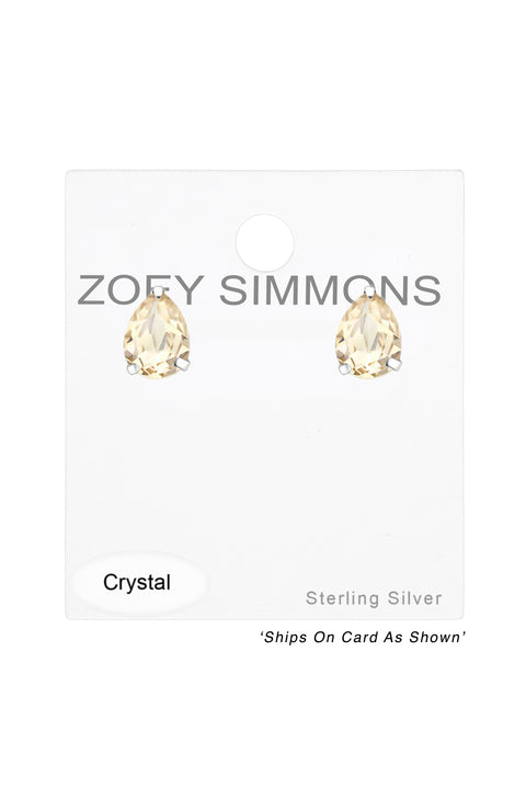 Sterling Silver Pear Ear Studs With Genuine Crystals - SS