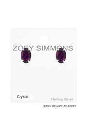 Sterling Silver Oval Ear Studs With Genuine Crystals - SS