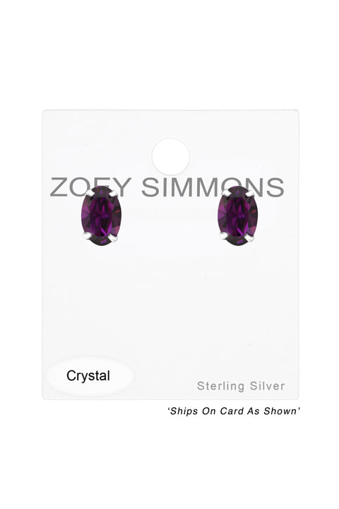 Sterling Silver Oval Ear Studs With Genuine Crystals - SS