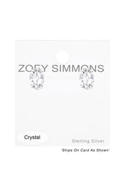 Sterling Silver Oval Ear Studs With Genuine Crystals - SS