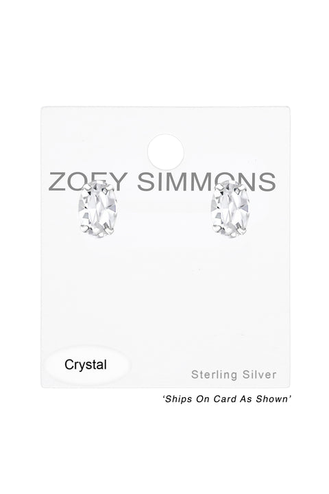 Sterling Silver Oval Ear Studs With Genuine Crystals - SS