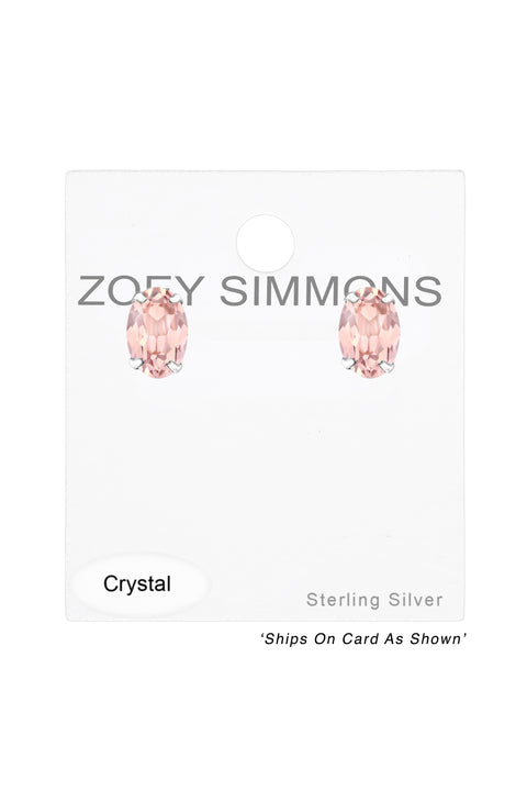 Sterling Silver Oval Ear Studs With Genuine Crystals - SS