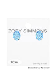 Sterling Silver Oval Ear Studs With Genuine Crystals - SS