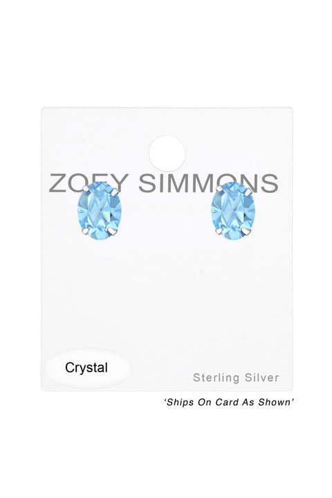 Sterling Silver Oval Ear Studs With Genuine Crystals - SS