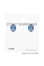 Sterling Silver Oval Ear Studs With Genuine Crystals - SS