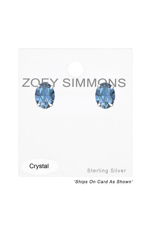 Sterling Silver Oval Ear Studs With Genuine Crystals - SS