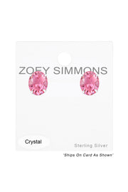 Sterling Silver Oval Ear Studs With Genuine Crystals - SS