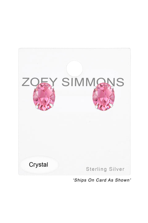 Sterling Silver Oval Ear Studs With Genuine Crystals - SS