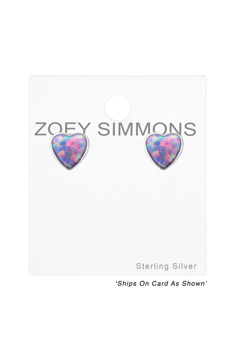 Sterling Silver Heart Ear Studs With Opal - SS