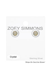 Sterling Silver Round Ear Studs With Genuine Crystals - SS