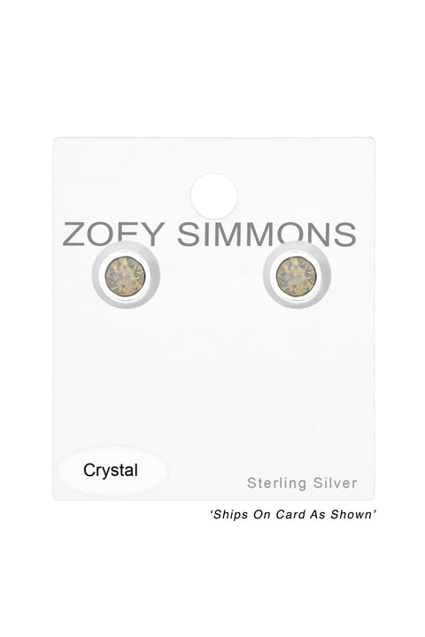 Sterling Silver Round Ear Studs With Genuine Crystals - SS