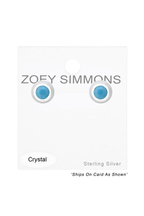 Sterling Silver Round Ear Studs With Genuine Crystals - SS