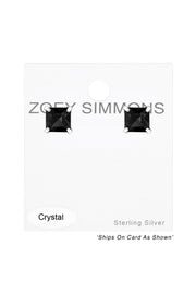 Sterling Silver Square Ear Studs With Genuine Crystals - SS
