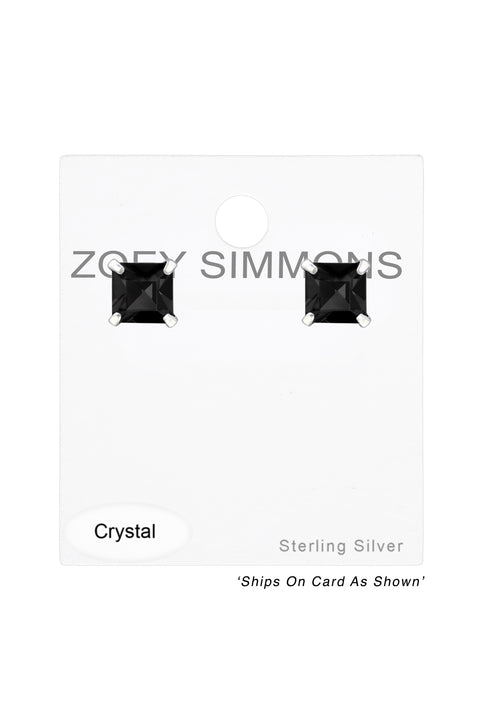 Sterling Silver Square Ear Studs With Genuine Crystals - SS