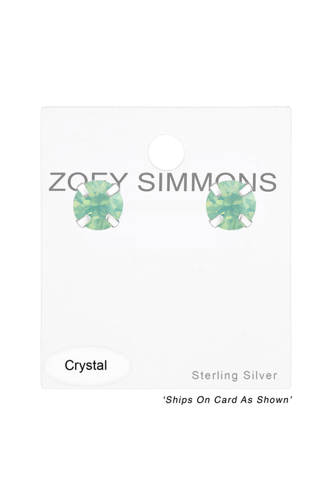Sterling Silver Round Ear Studs With Genuine Crystals - SS