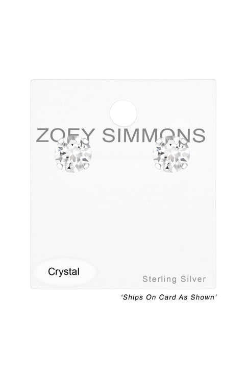 Sterling Silver Round Ear Studs With Genuine Crystals - SS