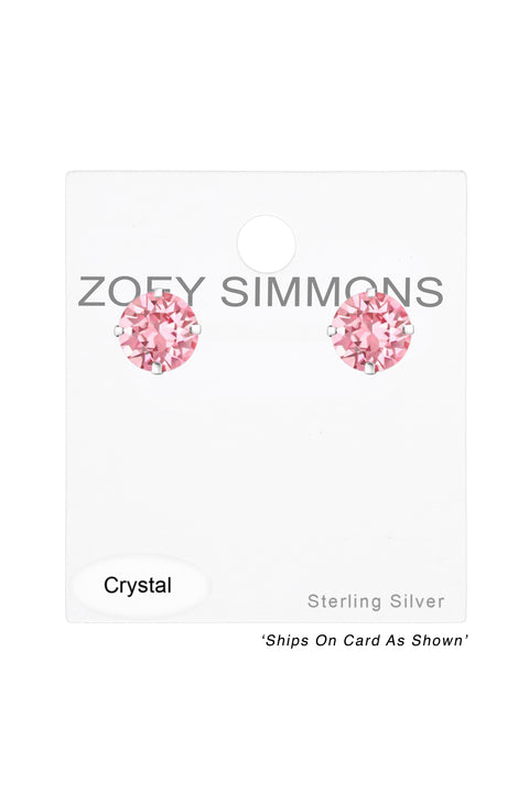 Sterling Silver Round Ear Studs With Genuine Crystals - SS
