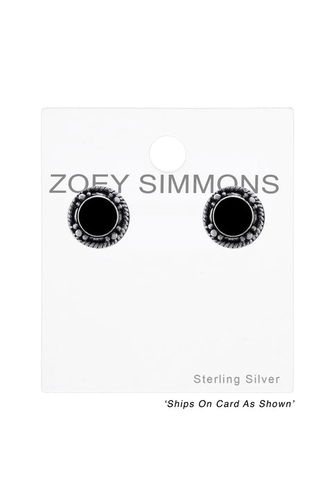 Sterling Silver Round Ear Studs With Epoxy - SS