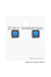 Sterling Silver Square Ear Studs With Opal - SS