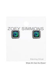 Sterling Silver Square Ear Studs With Opal - SS