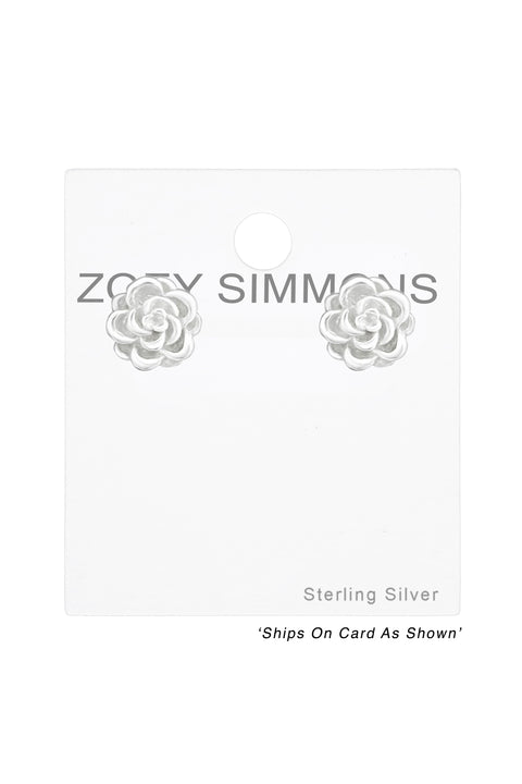 Sterling Silver Rose Ear Studs - SS