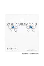 Sterling Silver Birthstone Bow Ear Studs With CZ - SS