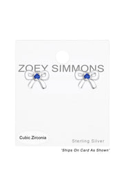 Sterling Silver Birthstone Bow Ear Studs With CZ - SS