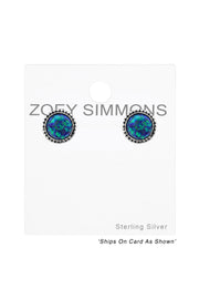 Sterling Silver Round Ear Studs With Opal - SS