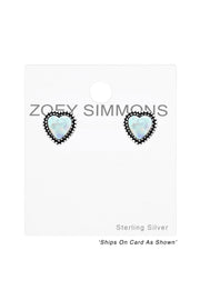 Sterling Silver Heart Ear Studs With Opal - SS