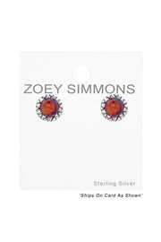 Sterling Silver Round Ear Studs With Opal - SS