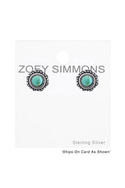 Sterling Silver Round Ear Studs With Imitation Stone - SS