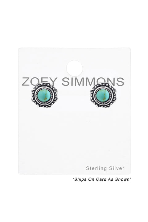 Sterling Silver Round Ear Studs With Imitation Stone - SS