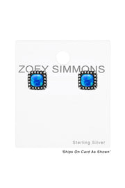 Sterling Silver Square Ear Studs With Opal - SS