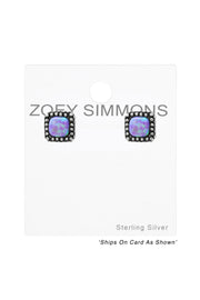 Sterling Silver Square Ear Studs With Opal - SS