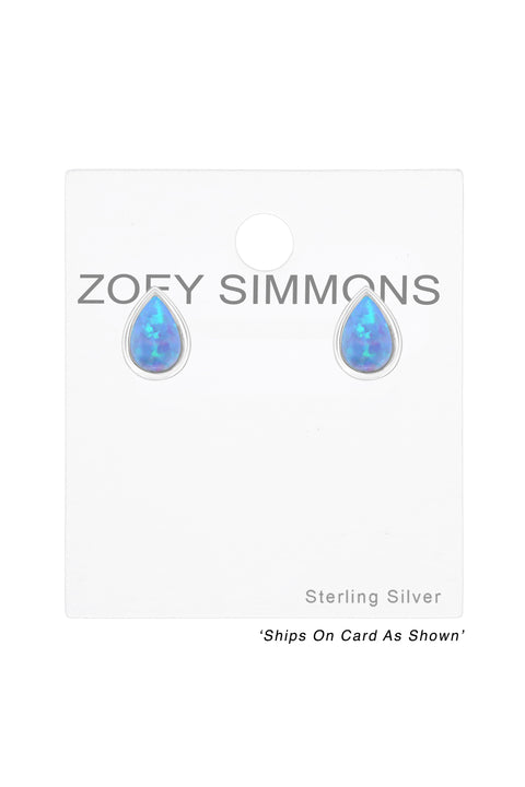 Sterling Silver Pear Ear Studs With Opal - SS