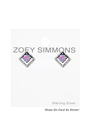 Sterling Silver Square Ear Studs With Opal - SS