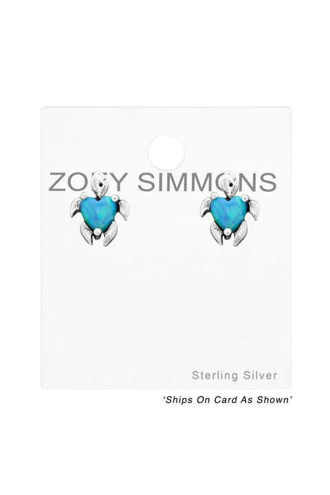 Sterling Silver Turtle Ear Studs With Opal - SS