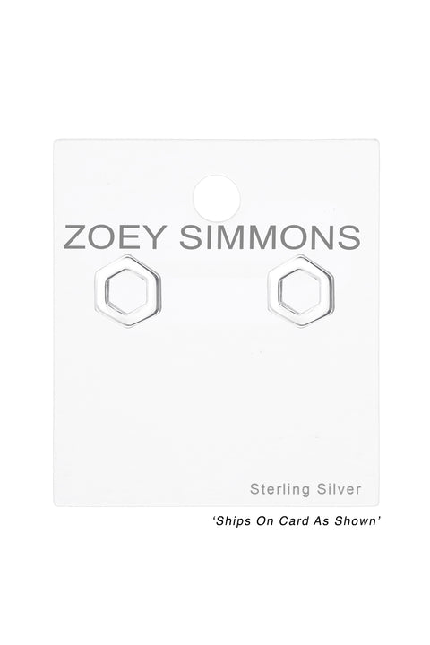 Sterling Silver Hexagon Ear Studs - SS
