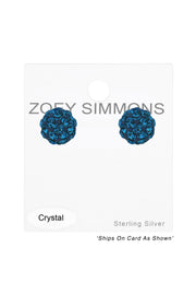 Sterling Silver Ball Ear Studs With Genuine Crystals - SS