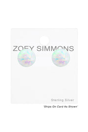 Sterling Silver Ball Ear Studs With Opal - SS
