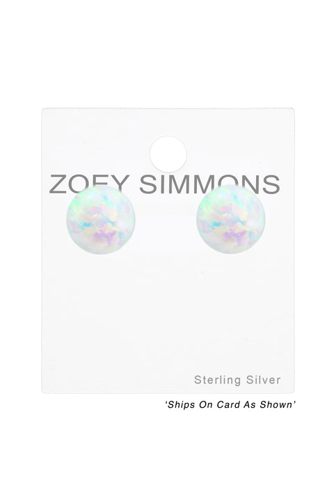 Sterling Silver Ball Ear Studs With Opal - SS