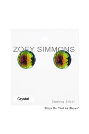 Sterling Silver Round Ear Studs With Genuine Crystals - SS