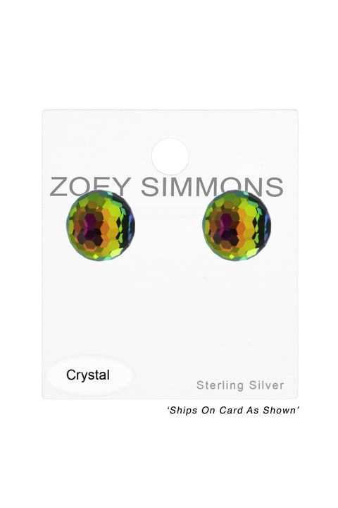 Sterling Silver Round Ear Studs With Genuine Crystals - SS
