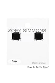 Sterling Silver Square 4mm Ear Studs With Semi Precious - SS