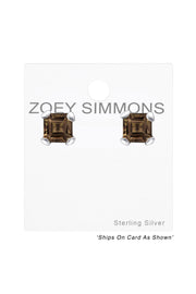 Sterling Silver Square 4mm Ear Studs With Semi Precious - SS
