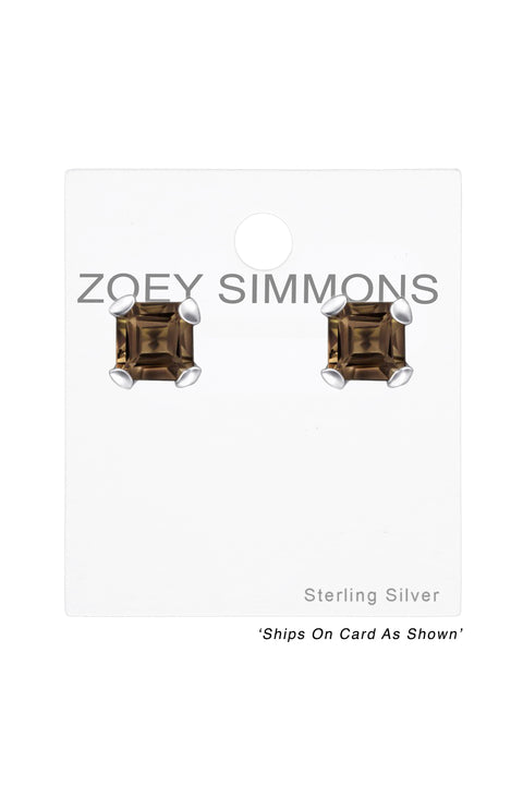 Sterling Silver Square 4mm Ear Studs With Semi Precious - SS